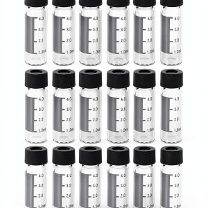 MUHWA 4ml Clear HPLC Vials, 13-425 Lab Autosampler Vials with Writing Area and Graduations, Black Screw Cap with Hole, Red PTFE and White Silicone Septa, 100 Pcs/Pack-0