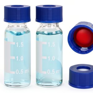 30Pcs 2ML Autosampler Vials, HPLC Vial, 9-425 Glass Vial, Screw Caps, Writing Patch, Graduation, Red PTFE and White Silicone Septa. (Clear)-0