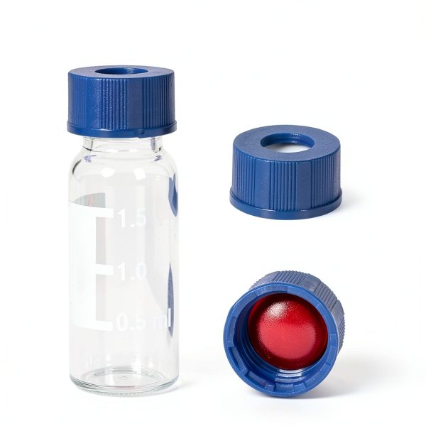 30Pcs 2ML Autosampler Vials, HPLC Vial, 9-425 Glass Vial, Screw Caps, Writing Patch, Graduation, Red PTFE and White Silicone Septa. (Clear)-1
