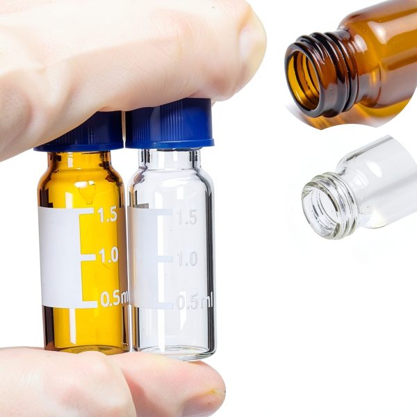 30Pcs 2ML Autosampler Vials, HPLC Vial, 9-425 Glass Vial, Screw Caps, Writing Patch, Graduation, Red PTFE and White Silicone Septa. (Clear)-3